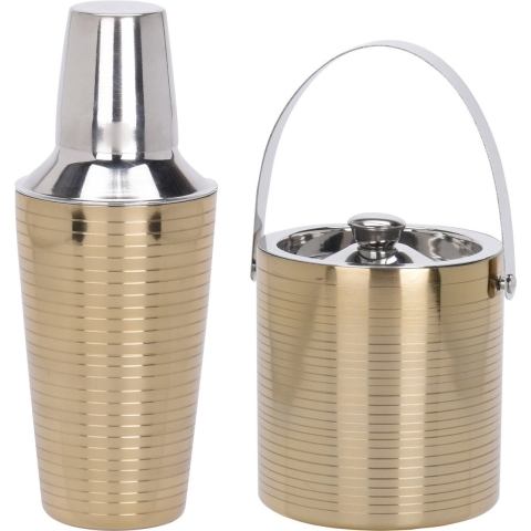 Cocktail set goudkleurig - Shaker en ijsemmer met deksel - 500ml/1.7liter -