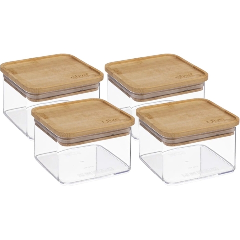 4x stuks voedsel bewaren keuken voorraadpot - kunststof/bamboe - 500 ml -