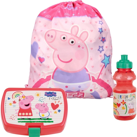 Peppa Pig lunchbox set voor kinderen - 3-delig - roze - kunststof - incl. gymtas/schooltas -