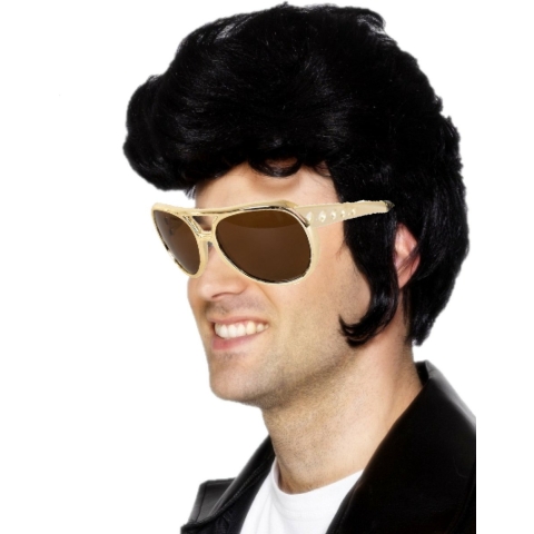 Elvis Rock an roll star verkleed set pruik zwart en bril voor heren -