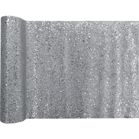 Santex tafelloper op rol - zilver glitter - 28 x 300 cm - polyester - tafelversiering -