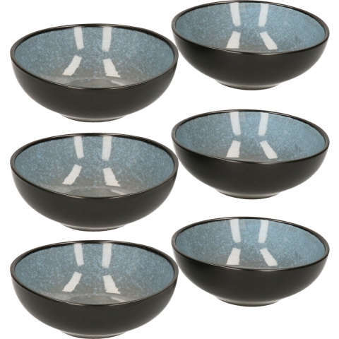 Tapas schaaltjes - 6x - zwart/grijsblauw - aardewerk - 12 x 4 cm -