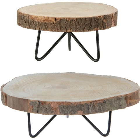 Pia Plant verhoger - 2x - hout-metaal - H14 x D40 - H14 x D29 cm -