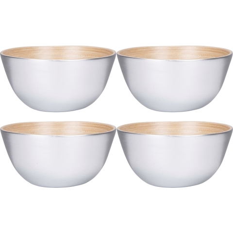 Schaaltje/kommetje - 4x - zilver - bamboe - D14 cm x H7 cm -