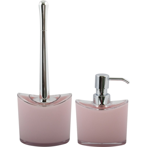 MSV Toiletborstel in houder en zeeppompje - badkamer set Aveiro - kunststof - lichtroze -