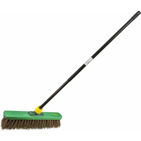 Kunststof harde straatbezem/buitenbezem palmvezel 40 cm met metalen telescoopsteel zwart 80 - 130 cm -