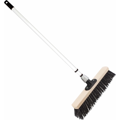 Staaldraad straatbezem/buitenbezem 40 cm met metalen telescoopsteel wit 80 - 130 cm -