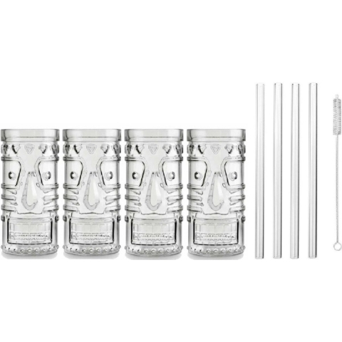 4x Cocktailglazen / Mai Tai glazen transparant 490 ml met glazen rietjes -