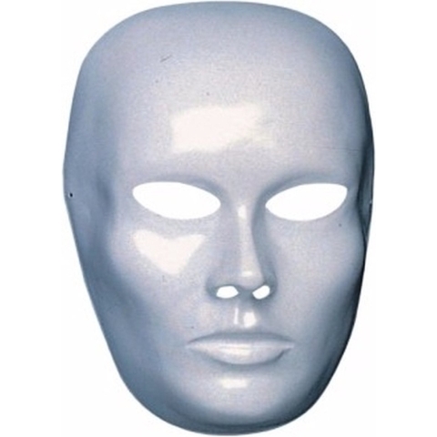 Carnaval verkleed blanco gezicht masker heren - 6x - wit - plastic - beschilderbaar -