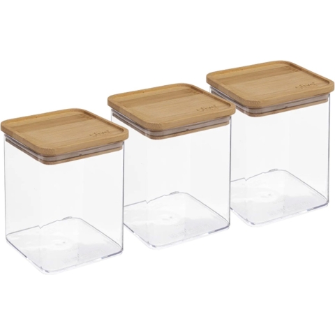 3x stuks voedsel bewaren keuken voorraadpot - kunststof/bamboe - 1000 ml -