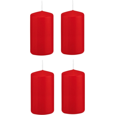 Cilinderkaars/stompkaars - 4x stuks - rood - 6 x 12 cm - 40 branduren -