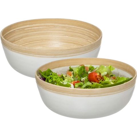 Set van 2x Secret de Gourmet Slakom/serveer schaal- Bamboe - D30 cm -