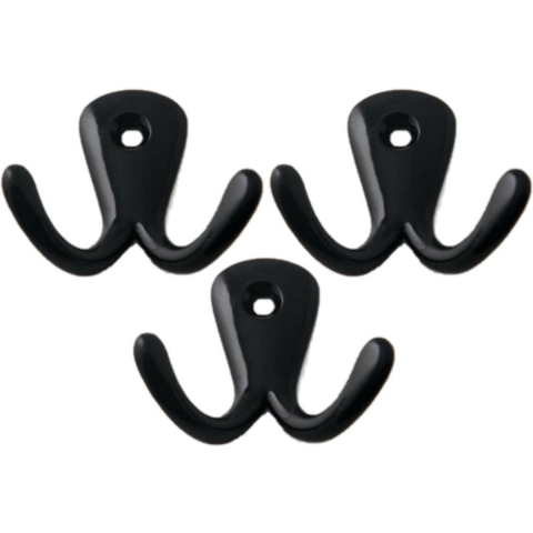 Kapstokhaken luxe - Set van 6x stuks - dubbele haak - aluminium - zwart - 4,2 x 5,0 cm - ophang hake -