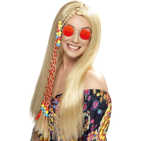 Dames Flower Power Hippie Sixties verkleed set pruik en bril -
