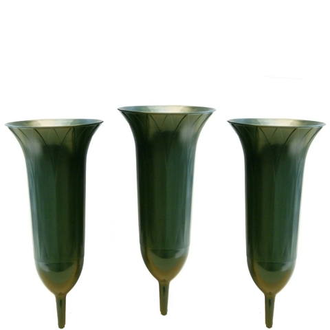 Set van 5x stuks grafbloemen vazen van plastic groen 25 cm op prikker -