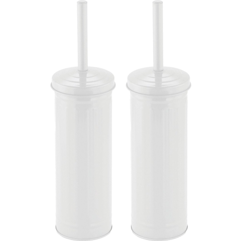 Toiletborstel in houder/wc-borstel - 2x - metaal - wit - 38 x 10 cm -