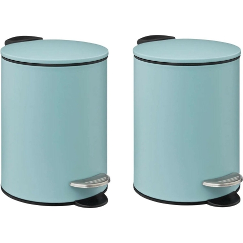 Prullenbak/pedaalemmer - 2x - metaal - ijsblauw - 3 liter - 16 x 25 cm - Badkamer/toilet -
