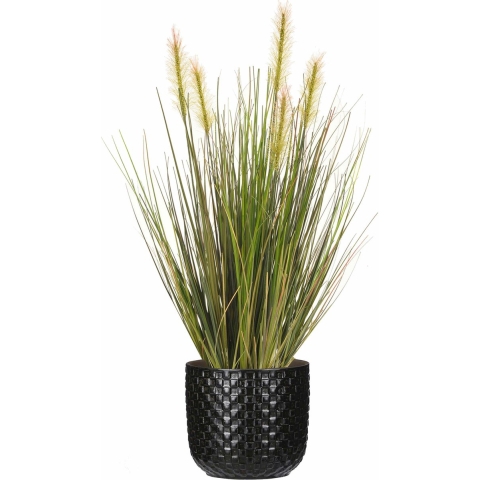 Kunstplant groen rietgras sprieten 45 cm in luxe Daan stijl-motief bloempot zwart -