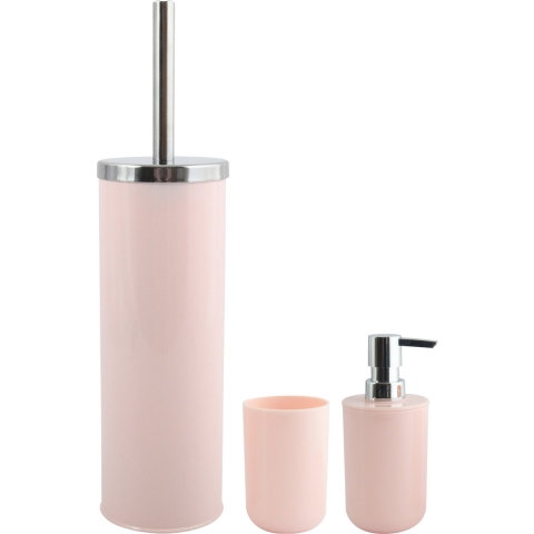 Toiletborstel in houder/zeeppompje/beker badkamer set Moods - metaal/kunststof - lichtroze -