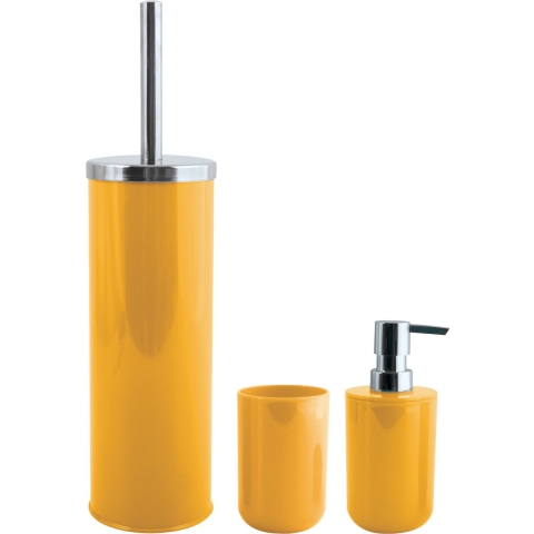 Toiletborstel in houder/zeeppompje/beker badkamer set Moods - metaal/kunststof - saffraan geel -