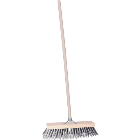 Straatbezem/buitenbezem - Leo - hout/staaldraad - 119 cm steel - 30 cm bezemkop - met stokhouder -