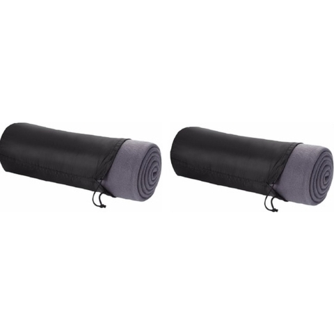 Fleece deken of plaid - 2x - bank/bed - grijs - 150 x 120 cm - reisdeken met tasje -