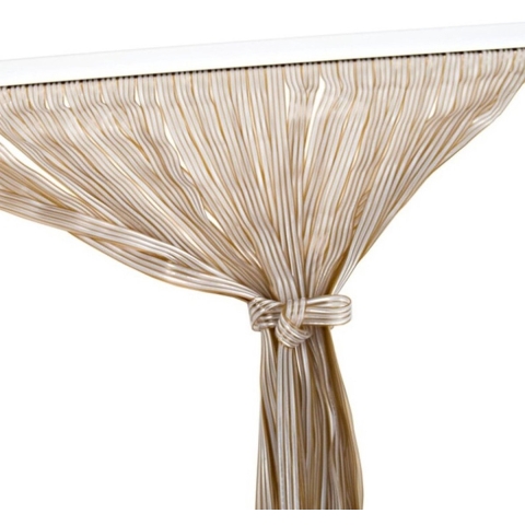 Beige/wit polyester stroken vliegen/insecten gordijn 90 x 210 cm -