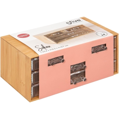 Sieraden/make-up organizer - 4 lades - 24 x 11 cm - rechthoek - bamboe/kunststof - opbergen -