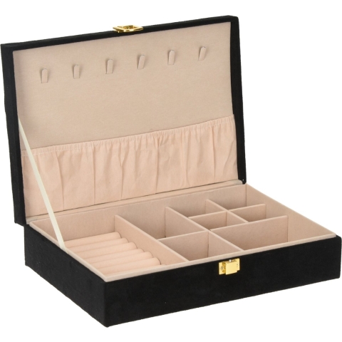 Luxe sieradenbox/juwelendoos zwart fluweel 28 x 19 x 7 cm -