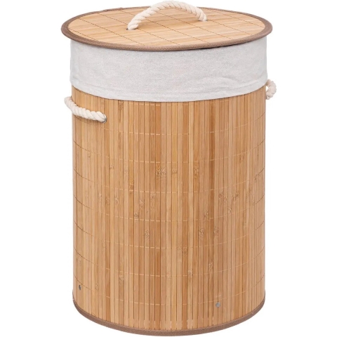 Wasmand van bamboe - 48 liter - 35 x 50 cm - met deksel -