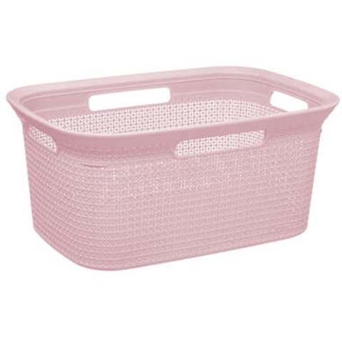 Wasmand van rotan gevlochten - lichtroze - kunststof - 45 liter - 59 x 41 x 27 cm -