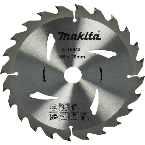 Makita Cirkelzaagblad voor Hout | Ø 165mm Asgat 20mm 24T - E-15643