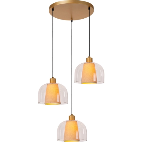 Lucide Gunhild 3L - Hanglamp - Ø 46,5 X 186,6 Cm - Beige/goud/transparant