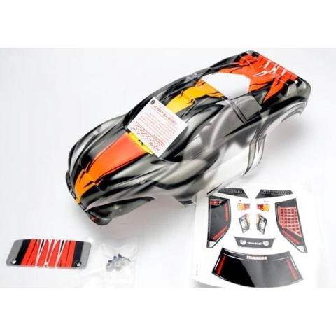 Body, nitro rustler, prographix (replacement for the painted body. graphics are painted, requires paint & final color application.)/window, grill, ...