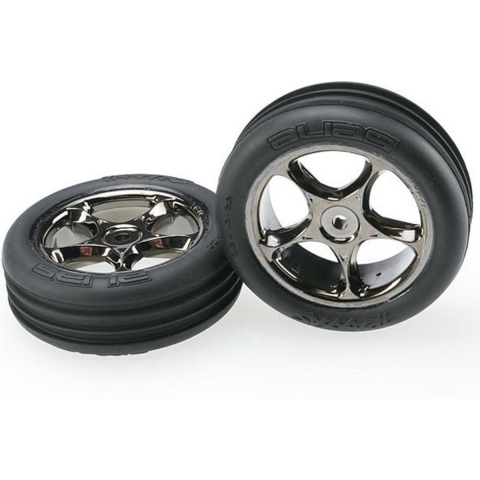 Tires & wheels, assembled (tracer 2.2" black chrome wheels, alias ribbed 2.2" tires) (2) (bandit front, medium compound w/ foam inserts)