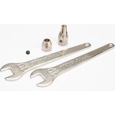 Motor coupler, collet style/ gs 4x3 ss (with threadlock) (1)/ wrench, 10mm (2)
