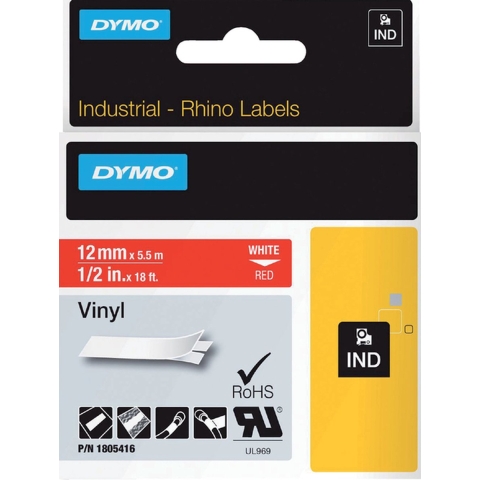 Labeltape DYMO IND RHINO 1805416 Vinyl Tapekleur: Rood Tekstkleur:Wit 12 mm 5.5 m