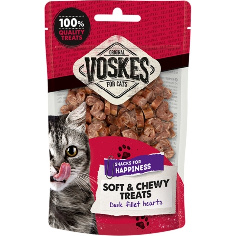 Voskes Soft & Chewy eendenfilet hartjes kattensnack (60 g) 10 stuks