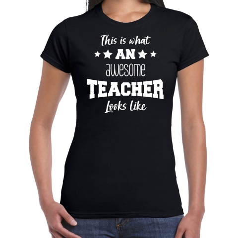 Cadeau t-shirt voor dames - awesome teacher - zwart - docent/lerares/schooljaar bedankje XL -