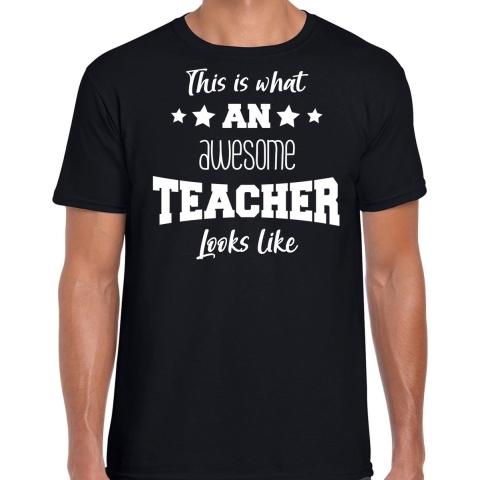 Cadeau t-shirt voor heren - awesome teacher - zwart - docent/leraar/schooljaar bedankje L -