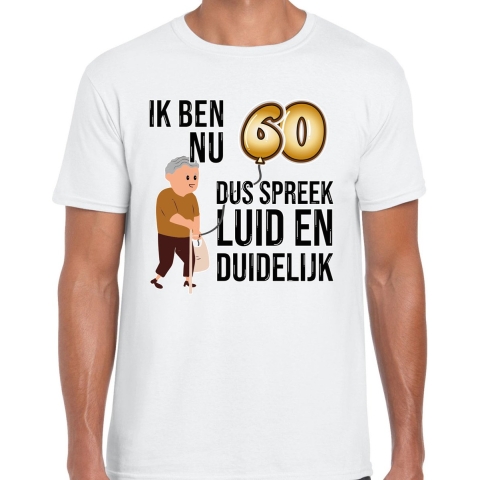 Cadeau T-shirt heren - leeftijd 60 jaar - wit - luid en duidelijk - verjaardagsfeest L -