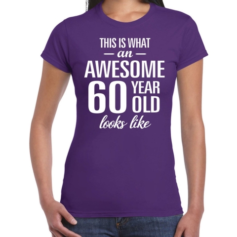 Awesome 60 year / 60 jaar cadeau t-shirt paars dames M -