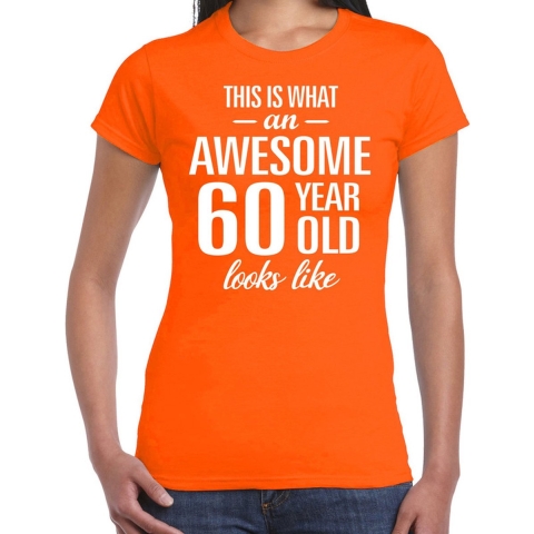 Awesome 60 year / 60 jaar cadeau t-shirt oranje dames S -