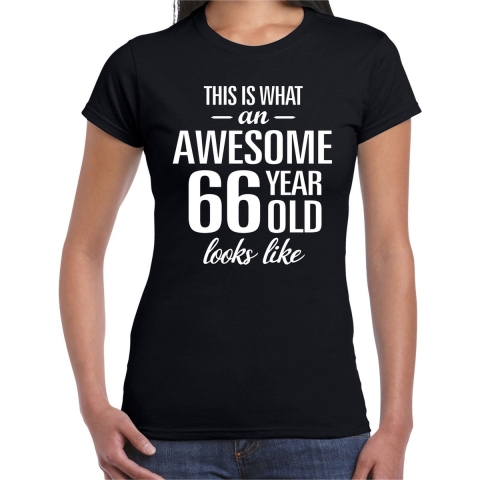 Awesome 66 year / 66 jaar cadeau t-shirt zwart dames S -