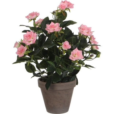 Mica Decorations Kunstplant - rozen - roze - in grijze pot - 33cm - kunst roos -
