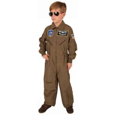 Leger piloot carnaval verkleed kostuum - jumpsuit - voor kinderen - groene overall 116 -