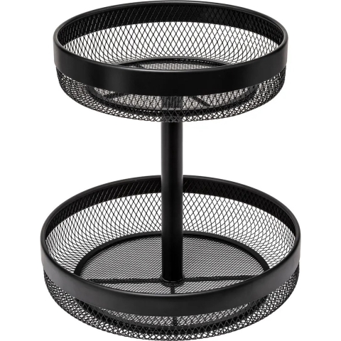 5Five Fruitschaal/fruitmand 2-laags model Double Fruit - metaal - D30 x H31 cm - zwart - rond -