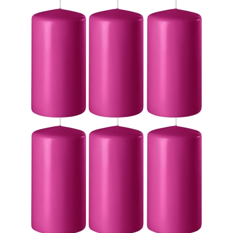 6x Fuchsia roze cilinderkaarsen/stompkaarsen 6 x 10 cm 36 branduren -