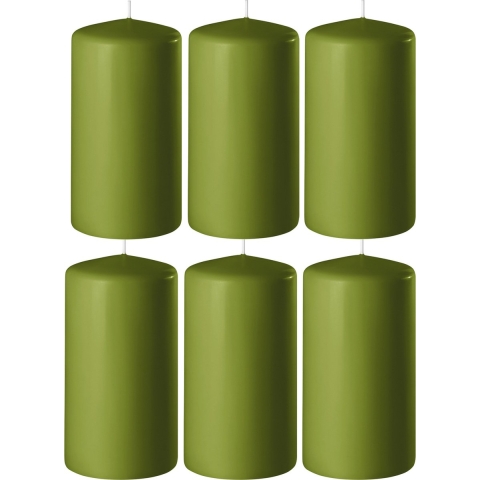 6x Olijf groene cilinderkaarsen/stompkaarsen 6 x 10 cm 36 branduren -
