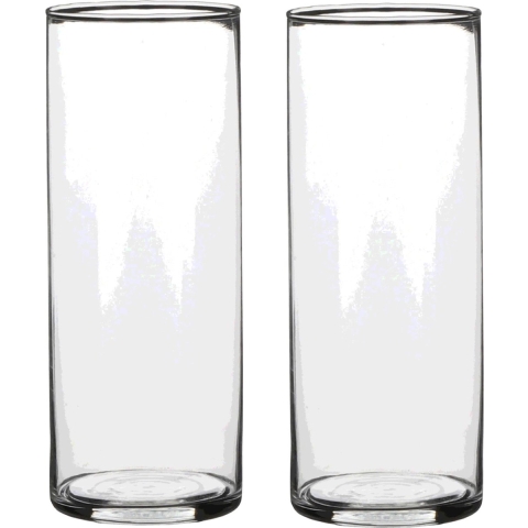 Mica Decorations Vaas - 2x - cilinder - helder glas - D9 x H24 cm - Bloemenvaas -